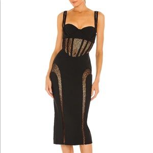 Dion Lee suspended corset black wool and lace midi dress